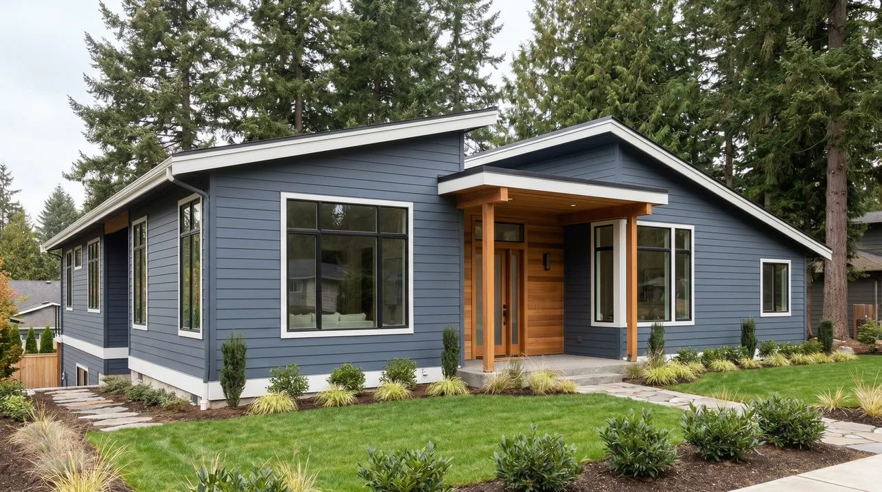 Contemporary PNW home — slate-blue composite