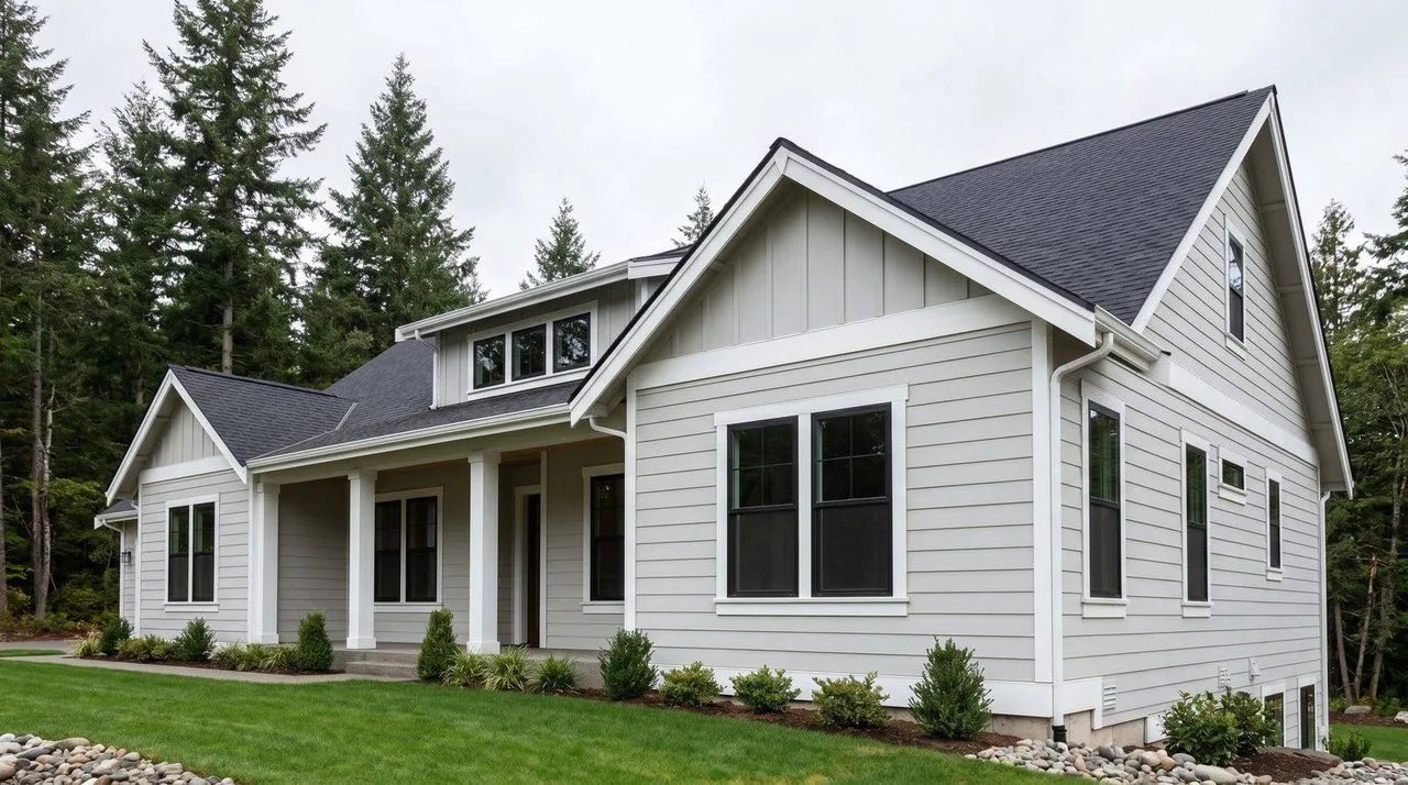 Modern farmhouse — white fiber cement trim package