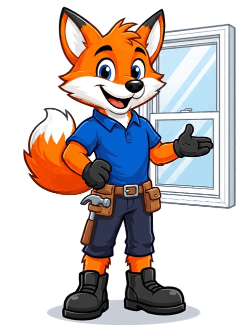 PrimeGuard fox standing next to a white vinyl window